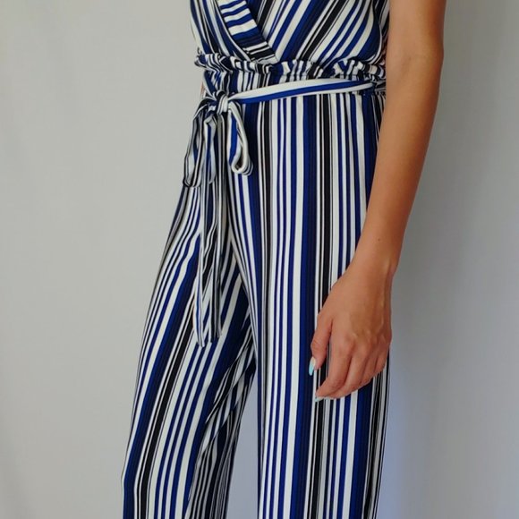 Sophia + Zeke Striped Navy Blue Jumpsuit  Size: S - Picture 4 of 11
